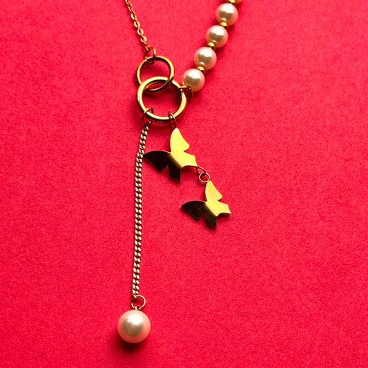 Butterfly Pearl Charm Necklace