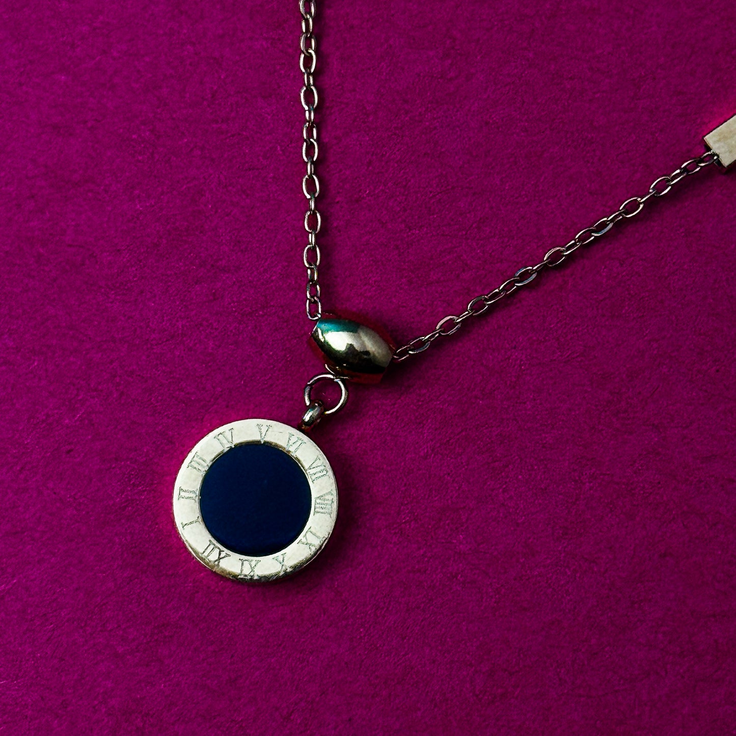 Roman Alphabet Black and White Double Sided Round Necklace
