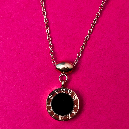 Roman Alphabet Black and White Double Sided Round Necklace