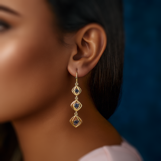 Square Sparkle Blue Diamond Earrings For Women