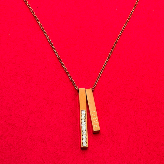 Graceful Rose Gold Diamond Love Bar Pendant Necklace For Women
