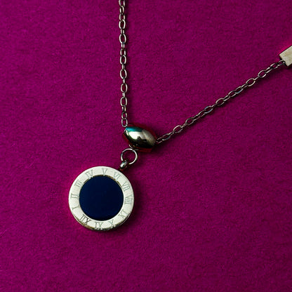 Roman Alphabet Black and White Double Sided Round Necklace